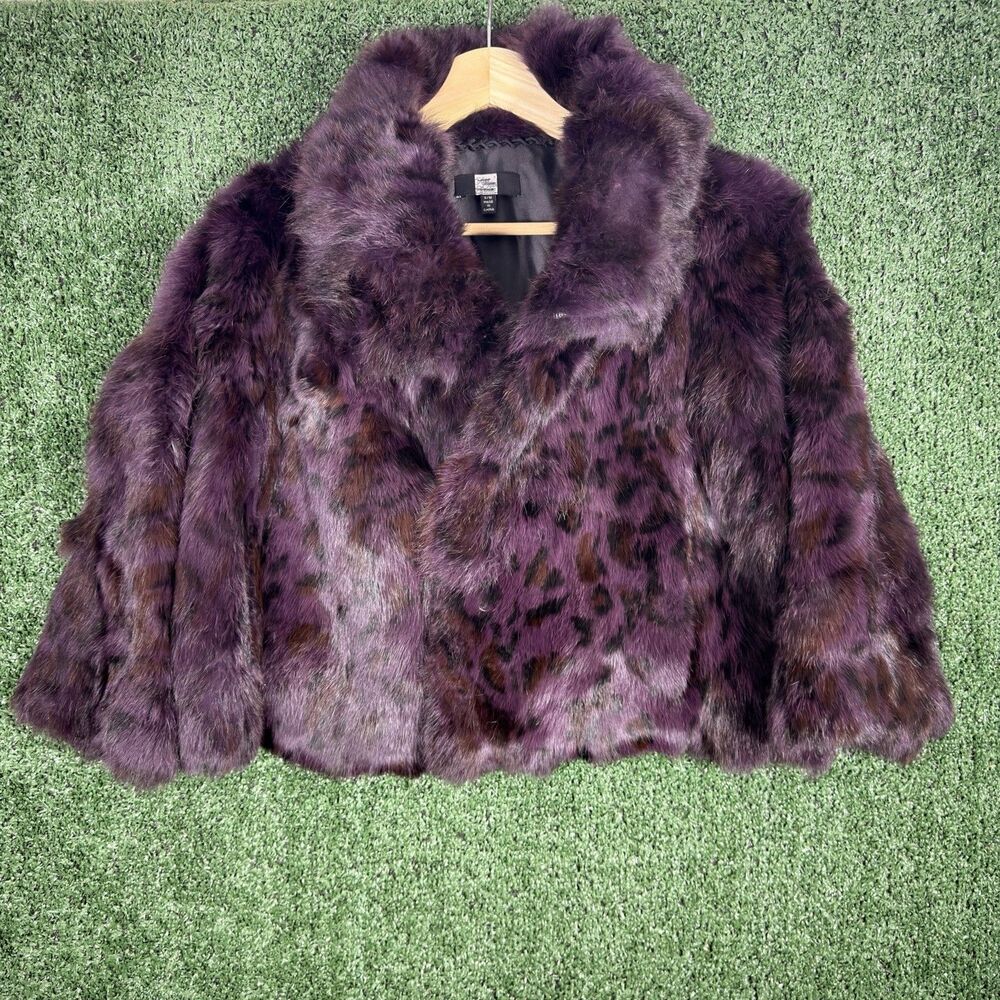 Saks Fifth Ave 2024 Purple Luxury Rabbit Fur Jacket Coat Jacket 3/4 Sleeves S/M